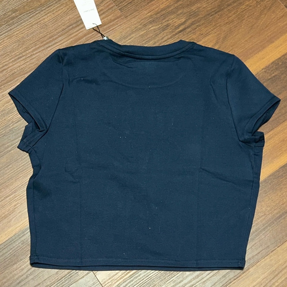 Juicy Couture Embroidered Patch “Dump Him” Cropped Baby Doll T-Shirt NWT - Picture 3 of 6